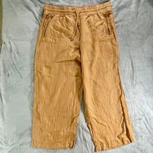 Athleta‎ Cabo Linen Wide Leg Crop Pants Plus Size 22 Tan Elastic Waist Pockets